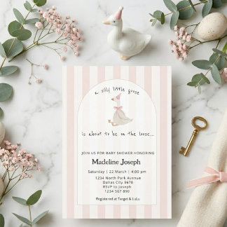 Rosa Streifen-Aquarell-Gänsemädchen-Baby-Party Einladung