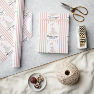 Rosa Streifen Aquarell Gänsemädchen Babyparty Geschenkpapier