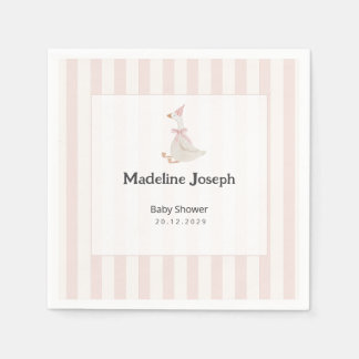 Rosa Streifen Aquarell Gänsemädchen Babyparty Serviette