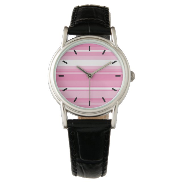 Rosa Streifen Armbanduhr (Vorderseite)