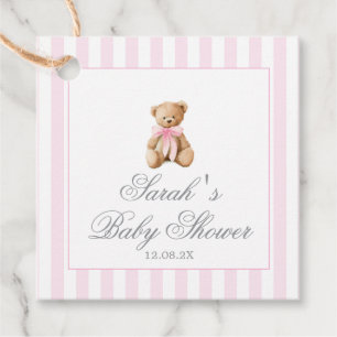 Rosa Streifen Bär Baby Shower Favor Tags Geschenkanhänger