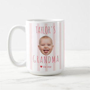 Rosa Streifen Benutzerdefiniertes Foto & Name Baby Kaffeetasse