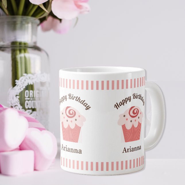 Rosa Streifen Birthday Cupcake Jumbo-Tasse (Von Creator hochgeladen)