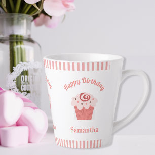 Rosa Streifen Birthday Cupcake Milchtasse