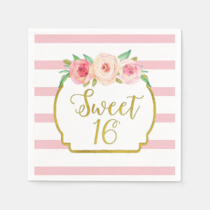 Rosa Streifen Blume Sweet 16 Birthday Serviette