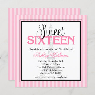 Rosa Streifen-Bonbon Paris 16 Einladung