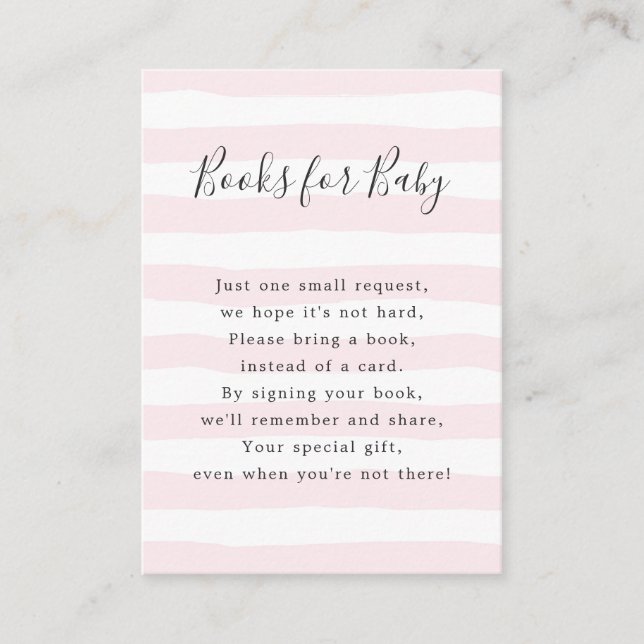 Rosa Streifen Bücher für Baby, Babydusche Begleitkarte (Vorderseite)