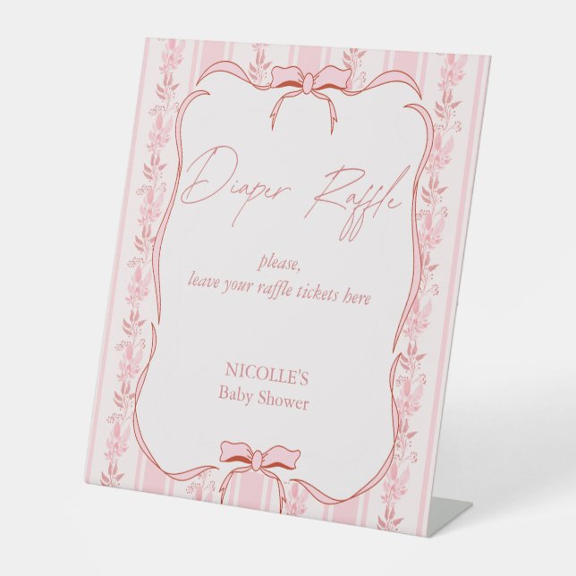 Rosa Streifen Bug Babydusche Windeln Lotterie Zeic Sockelschild (Vorderseite)