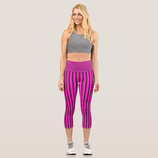 Rosa Streifen Capri Leggings (Vorderseite)