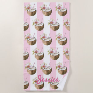 Rosa Streifen Coconut Drink Beach Handtuch
