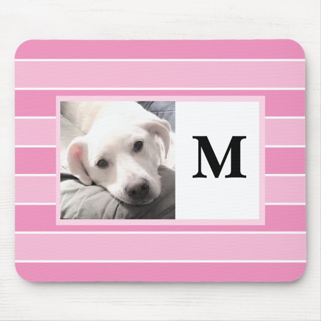 Rosa Streifen Custom Initial One Foto Niedlich Dog Mousepad (Vorne)