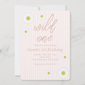 Rosa Streifen, Daisy 1. Geburtstag Party Wild One Einladung