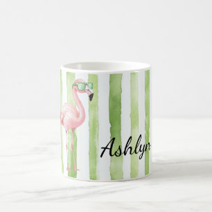 Rosa Streifen Flamingo Geburtstag Kaffeetasse