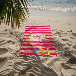 Rosa Streifen Flamingo Mit Monogramm Beach Handtuc Strandtuch