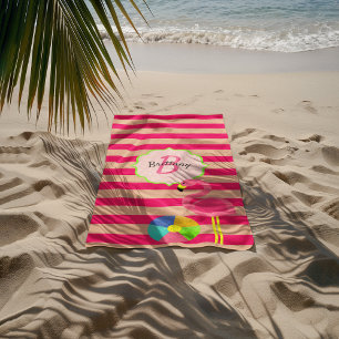 Rosa Streifen Flamingo Mit Monogramm Beach Handtuc Strandtuch