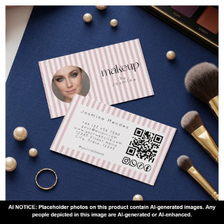 Rosa Streifen-Foto-MUA-QR-Code-Social-Icons Visitenkarte