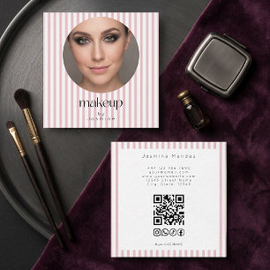 Rosa Streifen Foto MUA QR-Code Socials Quadratisch Quadratische Visitenkarte