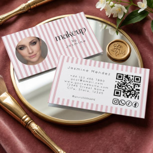 Rosa Streifen Foto MUA QR-Code Soziale Icons B Visitenkarte