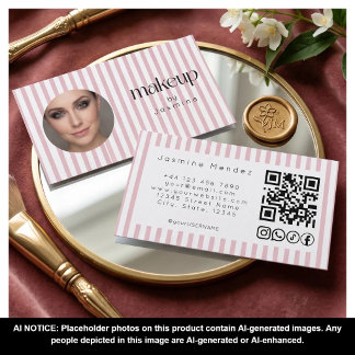 Rosa Streifen Foto MUA QR Code Soziale Icons B Visitenkarte
