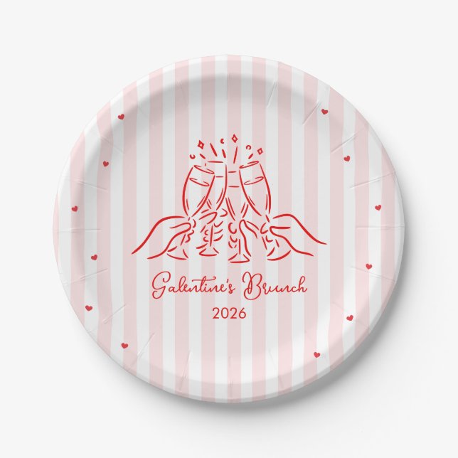 Rosa Streifen Galentine's  Pappteller (Vorderseite)