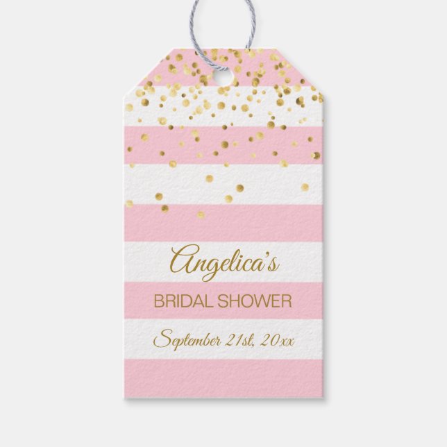 Rosa Streifen Gold Brautparty Geschenkanhänger (Vorderseite)