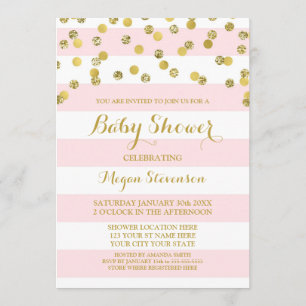 Rosa Streifen Gold Confetti Babydusche Einladung