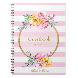 Rosa Streifen Gold Frame Blume Hochzeitsgattel Notizblock