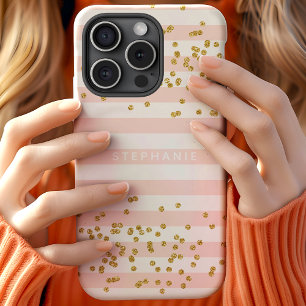 Rosa Streifen Gold Glitter Konfetti Monogramm Case-Mate iPhone Hülle