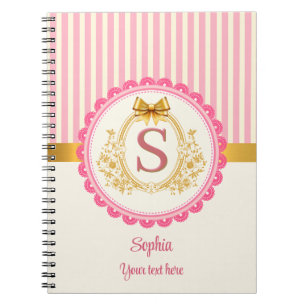 Rosa Streifen Goldkrone Name Monogramm Prinzessin Notizblock