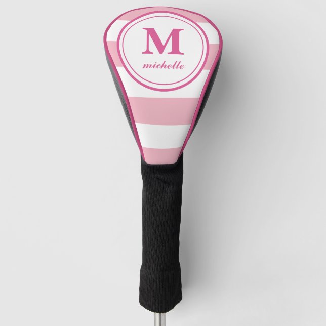 Rosa Streifen | Golf | personalisiert NAME monogra Golf Headcover (Vorderseite)