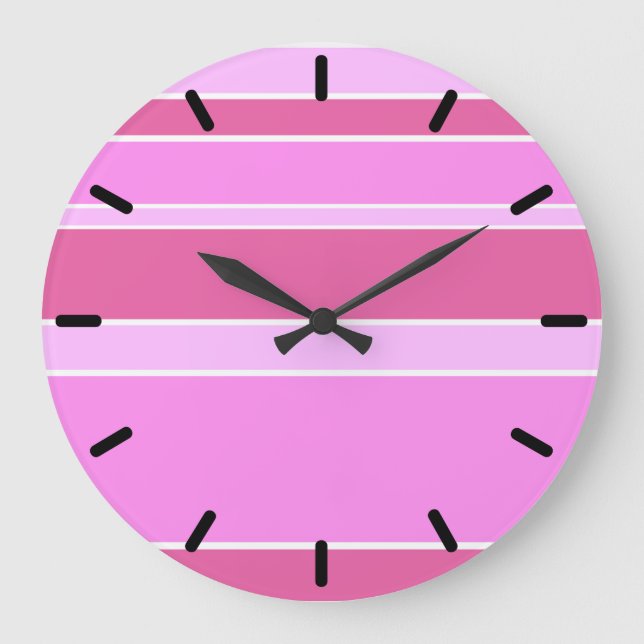 Rosa Streifen Große Wanduhr (Vorderseite)