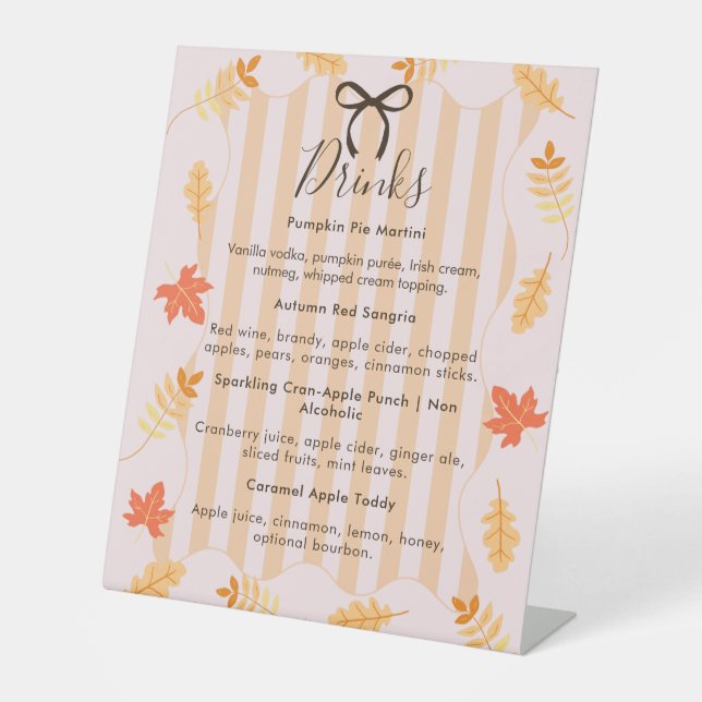 Rosa Streifen Herbst Lässt Erntedank Drinks Sockelschild (Vorderseite)