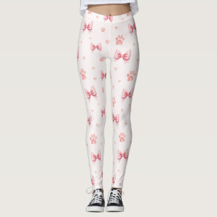 Rosa Streifen, Herz und Pfoten Druckmuster - Weich Leggings