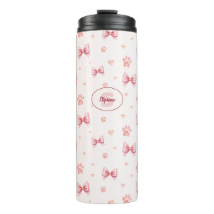Rosa Streifen, Herz und Pfoten Druckmuster - Weich Thermosbecher