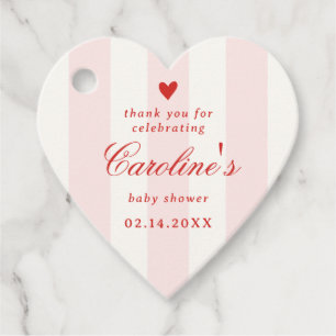 Rosa Streifen Herz Valentinstag Babyparty Geschenkanhänger