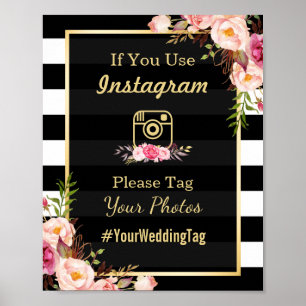 Rosa Streifen   Instagram Wedding Sign Poster