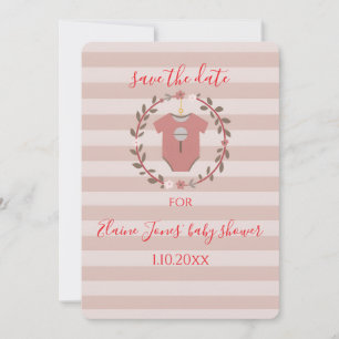 Rosa Streifen Kranz Baby Shower Save-the-Date-Kart Save The Date