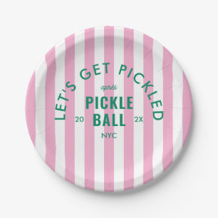 Rosa Streifen Let's Get Pickled Après Pickleball Pappteller