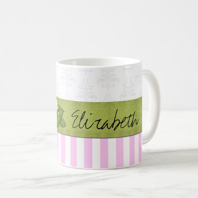 Rosa Streifen, Linien, Streifen, Ihr Name Kaffeetasse (VorderseiteRechts)