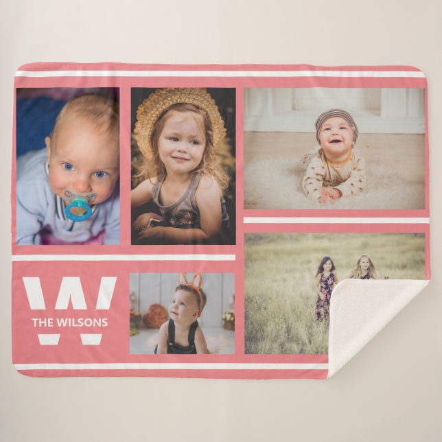 Rosa Streifen Mehrere Fotos, benutzerdefinierte Mo Sherpadecke (Vorderseite (Horizontal))