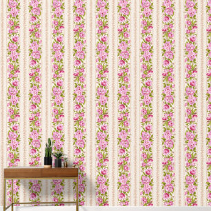 Rosa Streifen mit farbenfrohen rosa Blume Tapete