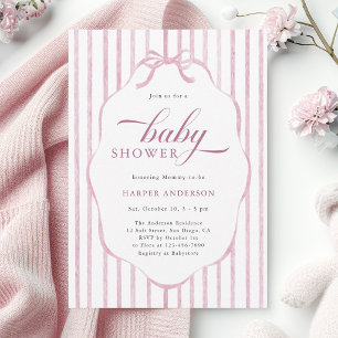 Rosa Streifen mit geschwungenem Rahmen Baby Shower Einladung