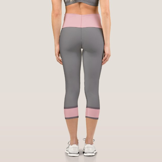Rosa Streifen mit grauem Streifen Capri Leggings (Rückseite)