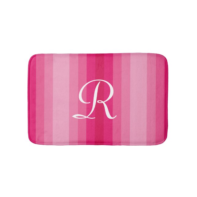 Rosa Streifen Mit Monogramm Plush Bath Mat Badematte (Vorderseite)