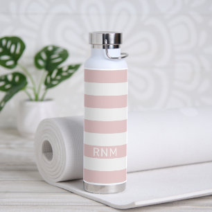 Rosa Streifen mit Namen oder Monogramm Set  Trinkflasche