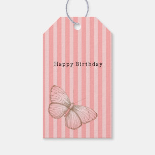 Rosa Streifen mit Schmetterling Geburtstag Geschenkanhänger