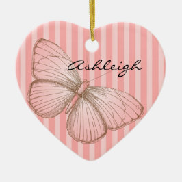 Rosa Streifen mit Schmetterling Keramikornament