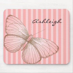 Rosa Streifen mit Schmetterling Mousepad