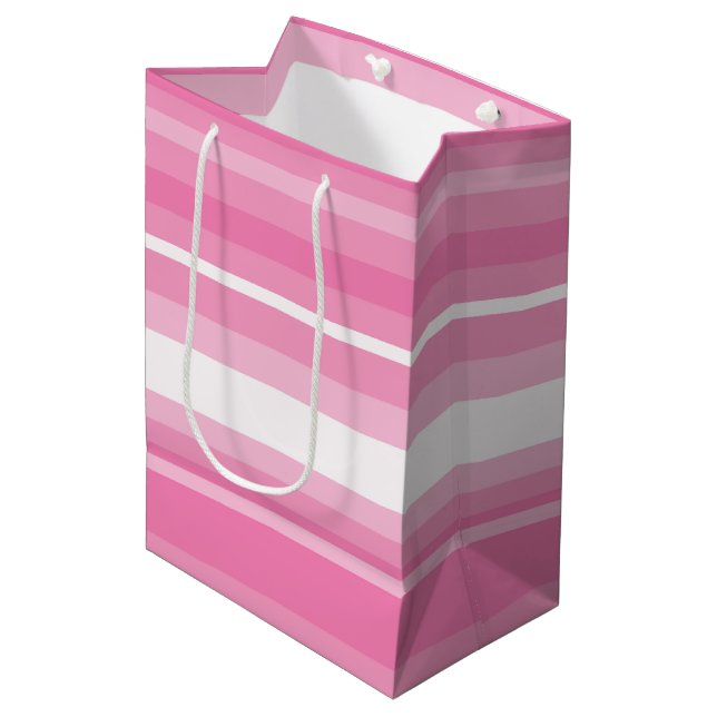 Rosa Streifen Mittlere Geschenktüte (Vorderseite Schrägansicht)