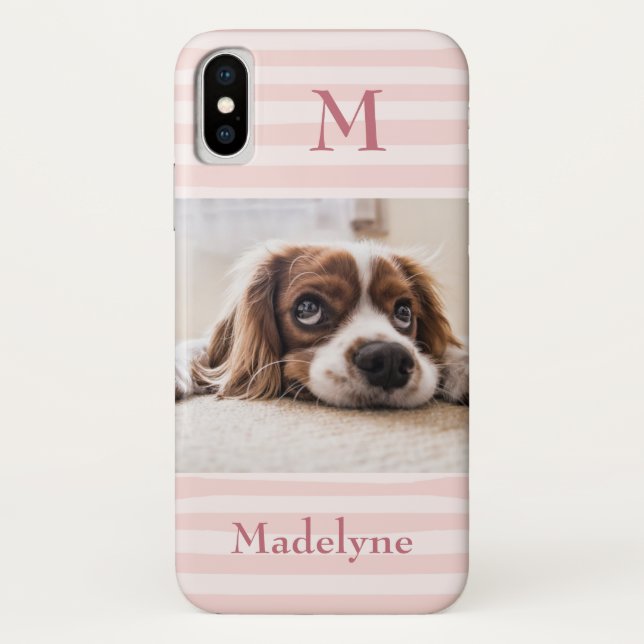 Rosa Streifen Monogramm Foto Personalisiert Case-Mate iPhone Hülle (Rückseite)